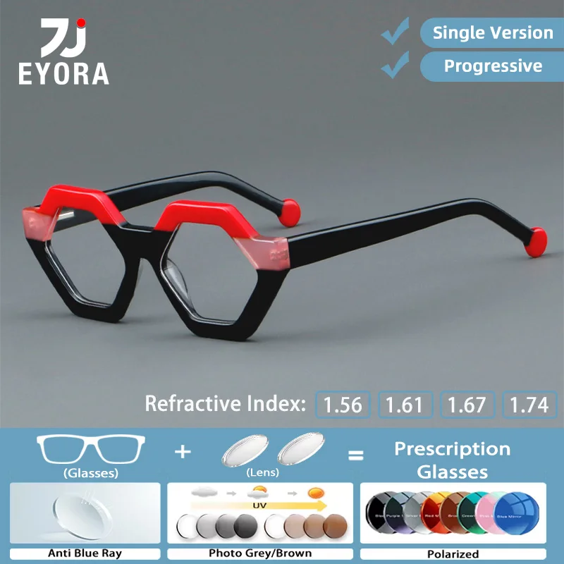 

EYORA Vintage Rhombus Acetate Reading Glasses for Women Myopia and Hyperopia Anti Blue Light Progressive Photochromic Glasses