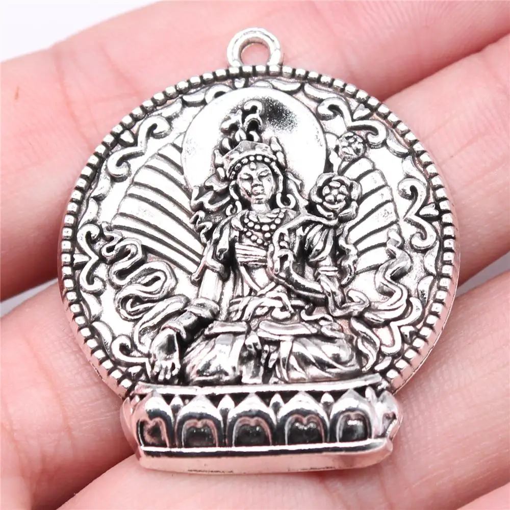 WYSIWYG 2pcs 42x36mm Buddha Statue Charms For Jewelry Making Antique Silver Plated Antique Bronze Color Jewelry Findings