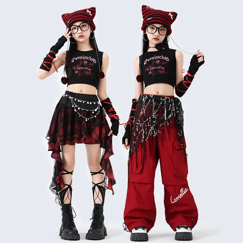 

Укороченный топ в стиле хип-хоп для милых девочек, спортивные штаны для уличных танцев, комплекты групповой одежды для джазовых девочек, детские костюмы K-pop, уличная одежда для детей-подростков