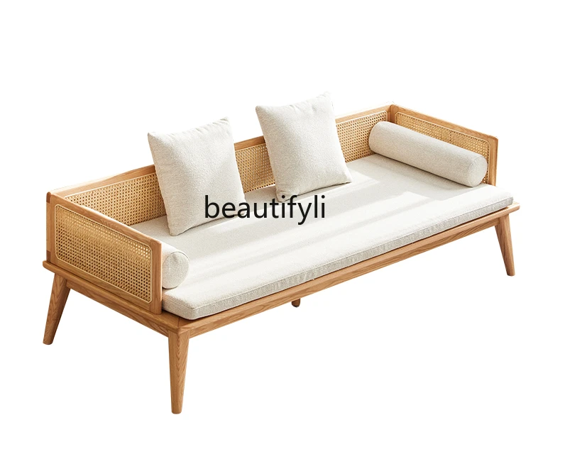 

Solid Wood Arhat Bed New Chinese Modern Minimalist Rattan Home Living Room Oak Sofa