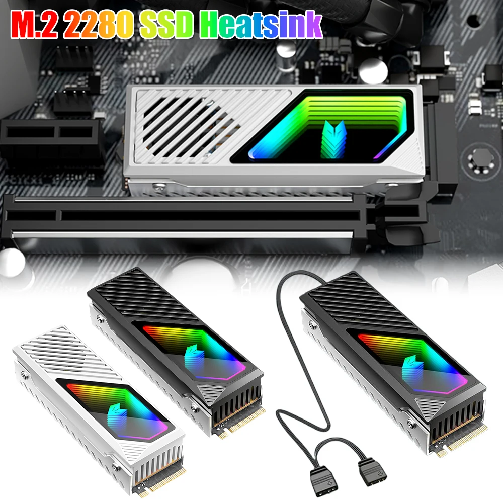 

NEW M.2 SSD Heatsink 2280 SSD Cooling Fan Hard Drive Heatsink with Thermal Silicone Pad Aluminum Alloy ARGB M.2 Radiator Cooler