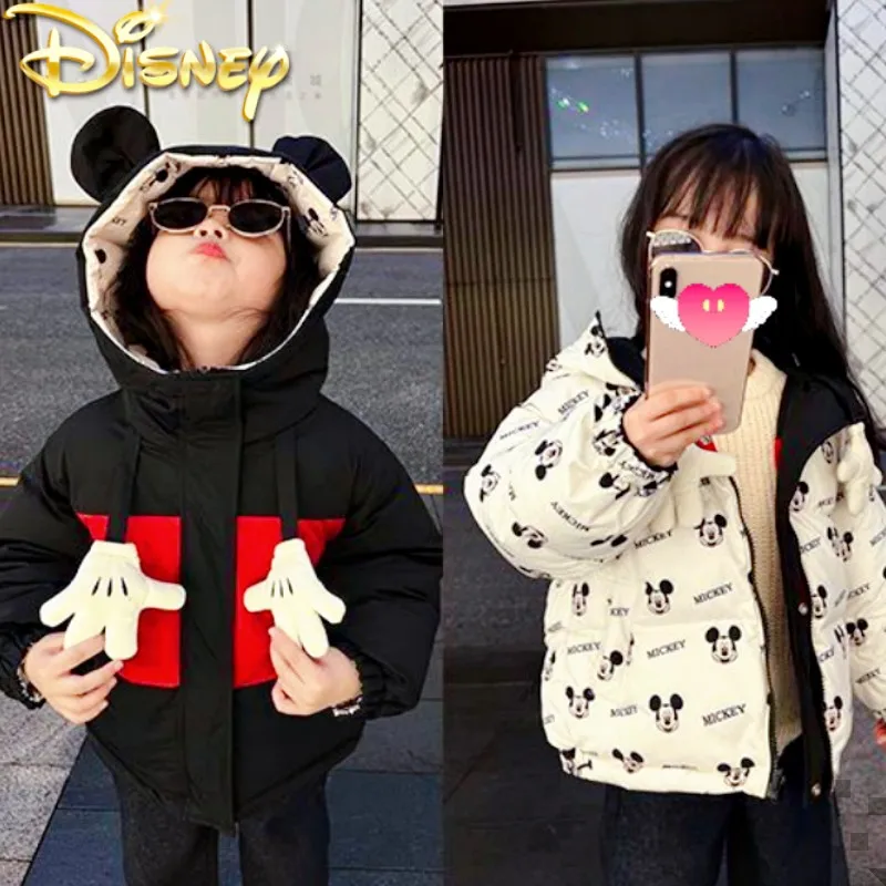 Jackets Kawaii Cute Disney Mickey Mouse Winter Thickened Warm Two-sided Wear Cotton Jacket Cartoon Cartoon Holiday Birthday Gift