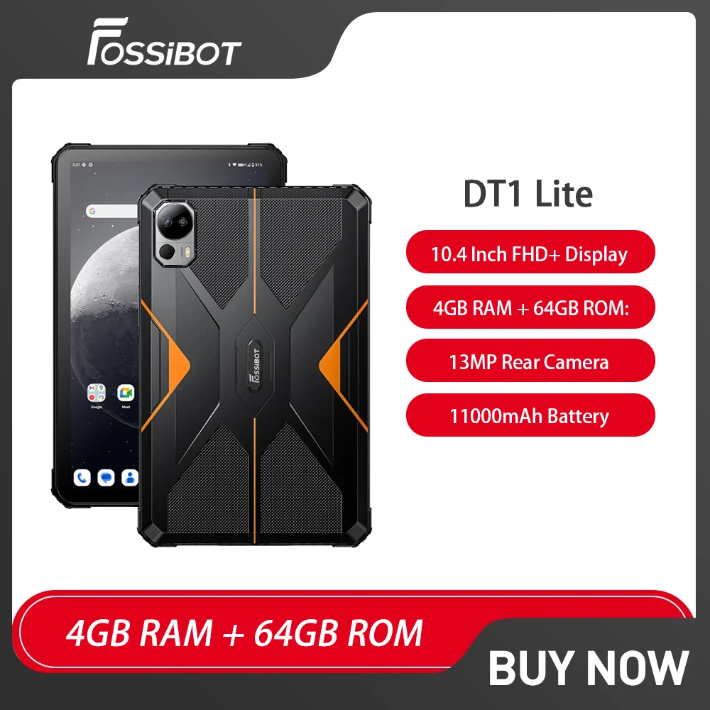 

Fossibot DT1 Lite Rugged Tablet Four Hi-Res Speakers Pad 10.4" FHD+ 4GB 64GB 11000mAh 13 MP Android 13 10W Fast Charge Tablet PC