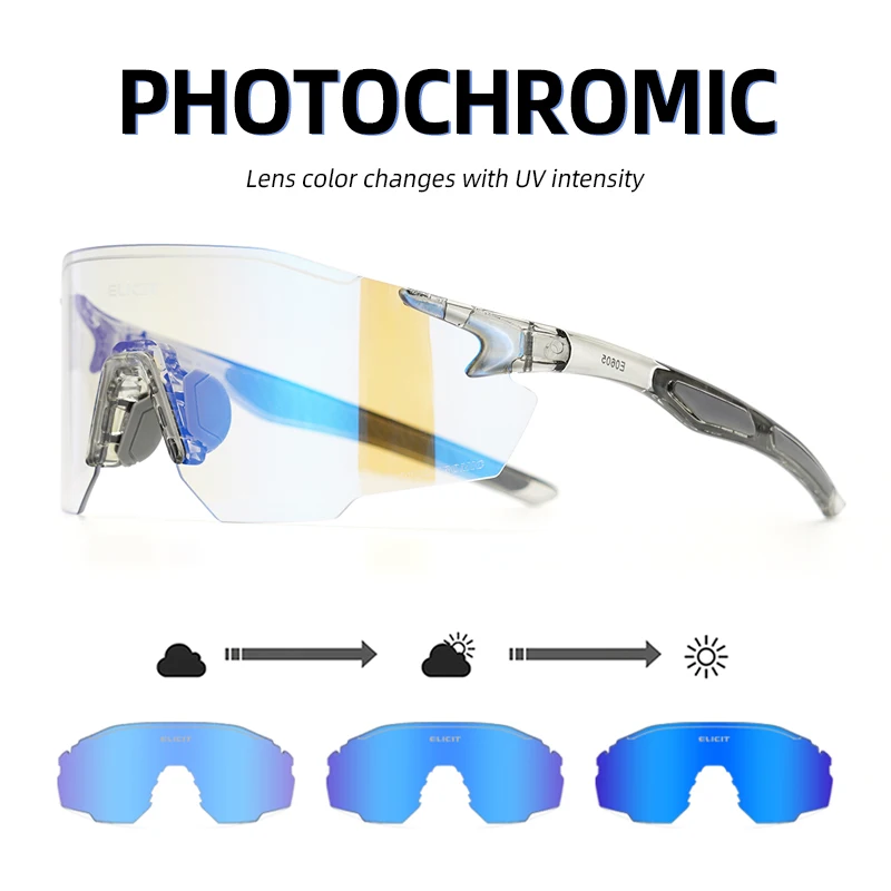 

ELICIT Photochromic Cycling Glasses UV400 Windproof Running Fishing Sunglasses Lightweight Bicycle MTB Bike Sports Eyewear E0605