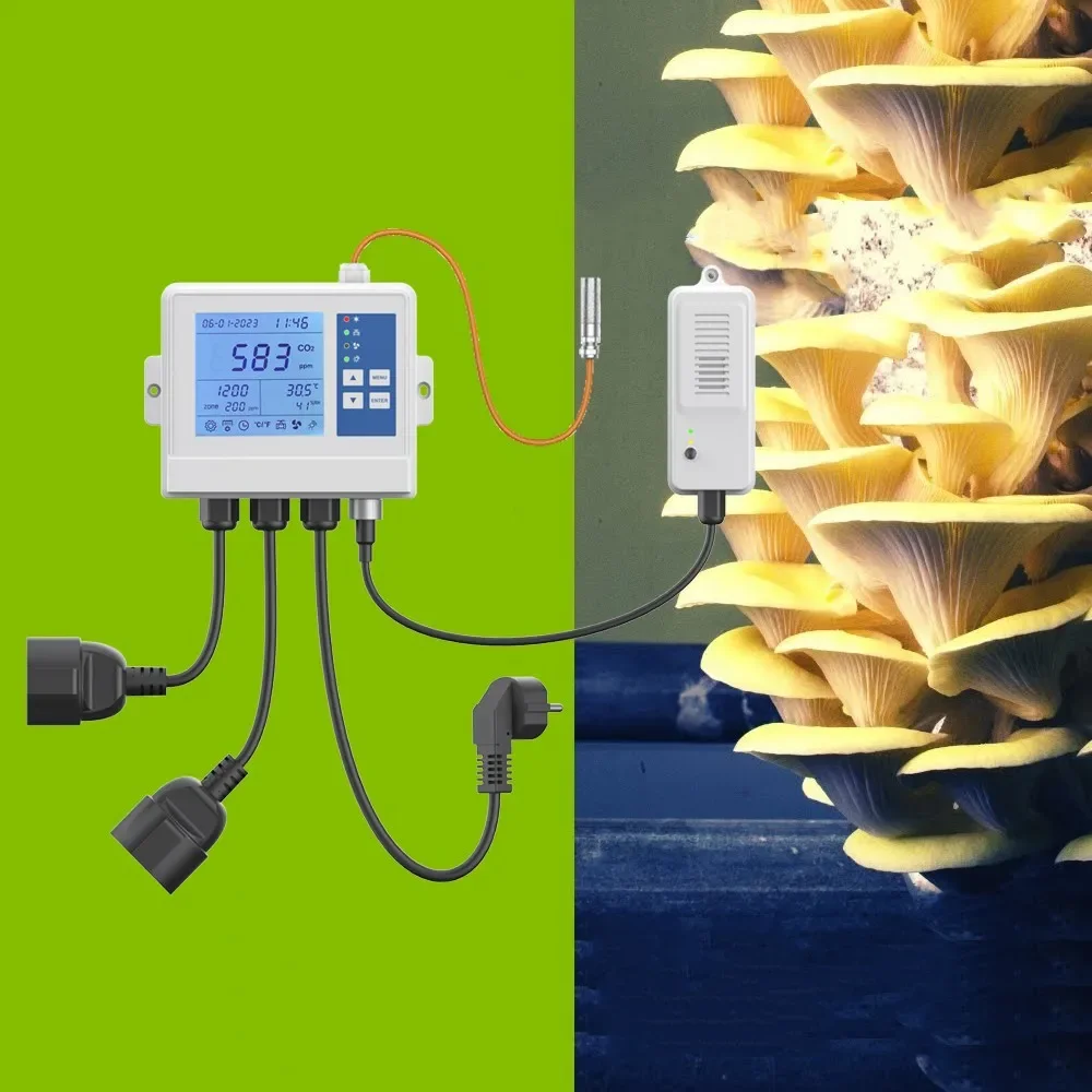 Hydroponics mushroom farms day night plants grow room dehumidifier control humidity&co2 controller with 15' remote sensor