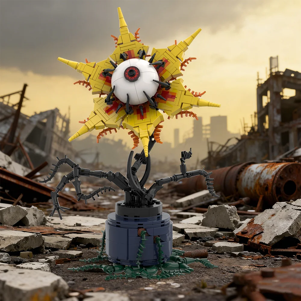 MOC Gothic Evil Eye Flower Building Blocks Terrifying Side-Eyed Monster Yellow Flower DIY Design Brick Toy for Adults
