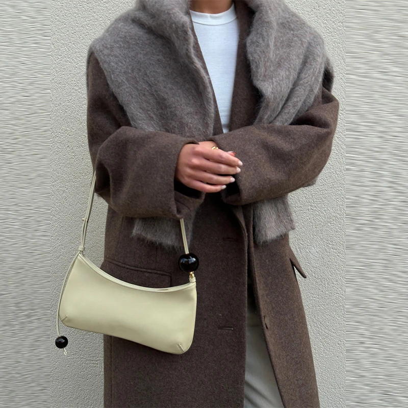 

Элегантное длинное пальто для женщин, шерстяное смешанное винтажное однобортное пальто с лацканами и длинными рукавами, новинка 2025 года, женское осенне-зимнее пальто