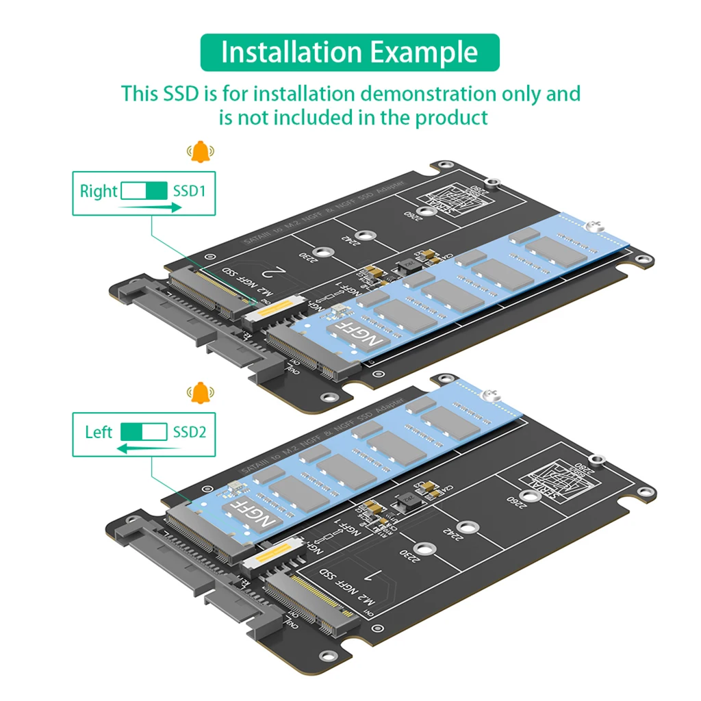 

Двойной адаптер M.2 на SATA 3.0 для SSD с протоколом NGFF SATA (B Key) на SATA 3.0 6 Гбит/с, плата-конвертер в корпусе