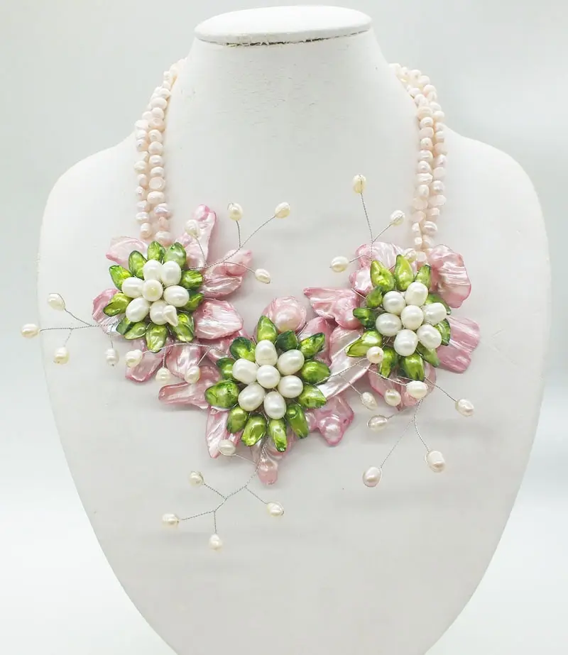 

Pretty # Natural Baroque pearl flowers. Classic bridal wedding necklace jewelry 20"