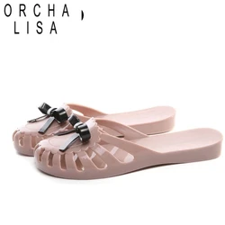 ORCHA LISA Women summer shoes Mules Clogs flat Sandals Casual Sandals jelly shoes bowtie out slide flip flops slipper