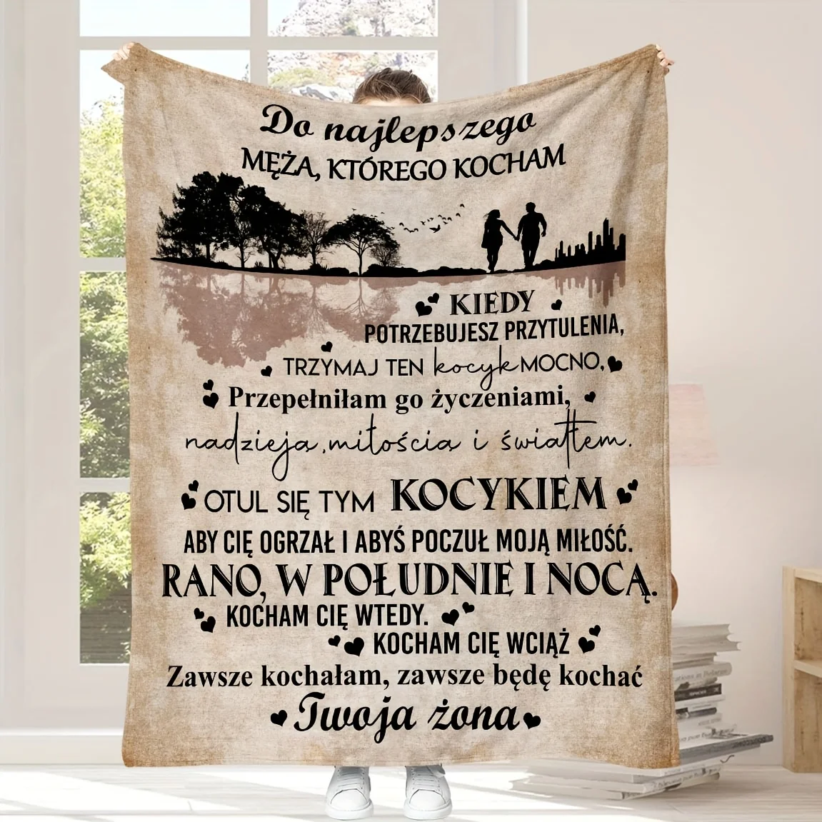 1pc Polish Blessing and Encouragement Message Printed Blanket with Elements from a Wife to Her Husband, a Perfect Gift for Famil