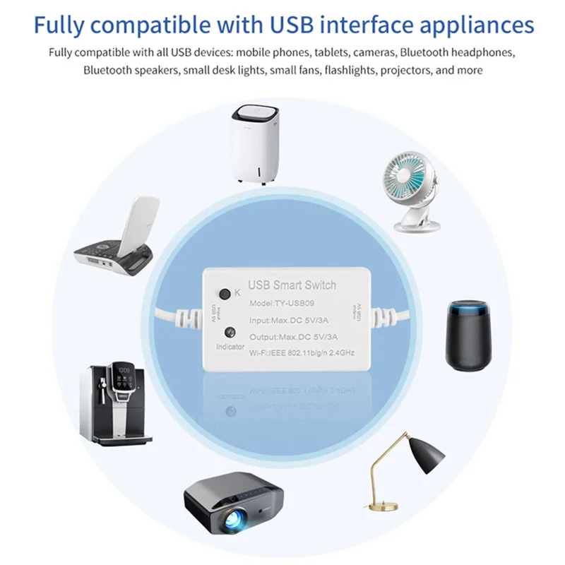 A24UTuya USB Smart Switch WIFI Controller Universal Breaker Timer Smart Life for USB Appliances for Alexa Google Home