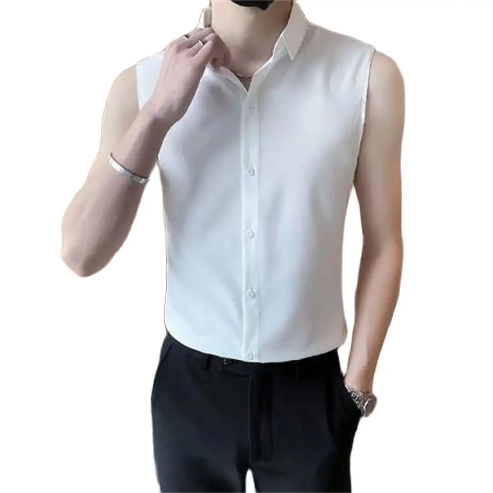 2024 Slim Fit Mens Casual Blouse Comfortable All Match Thin Men Shirt Dress Slim Tops InsSummer Sleeveless Shirts Men Fashion