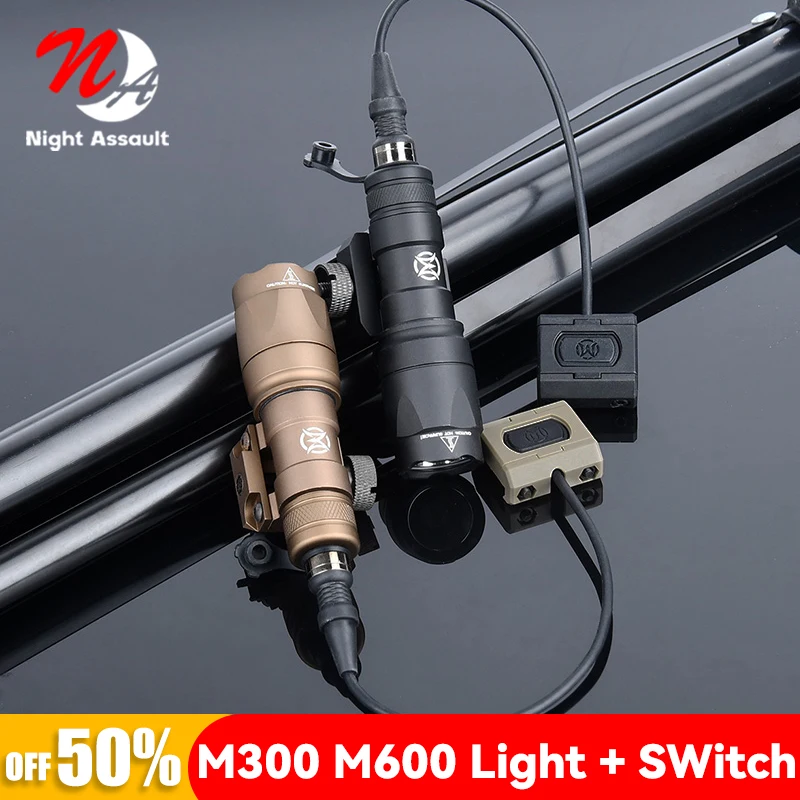 

WADSN Tactical Surefir M600 M300 Airsoft Flashlight Scout Light modbutton switch Mlok Keymod Rifle White LED Hunting Weapon Lamp