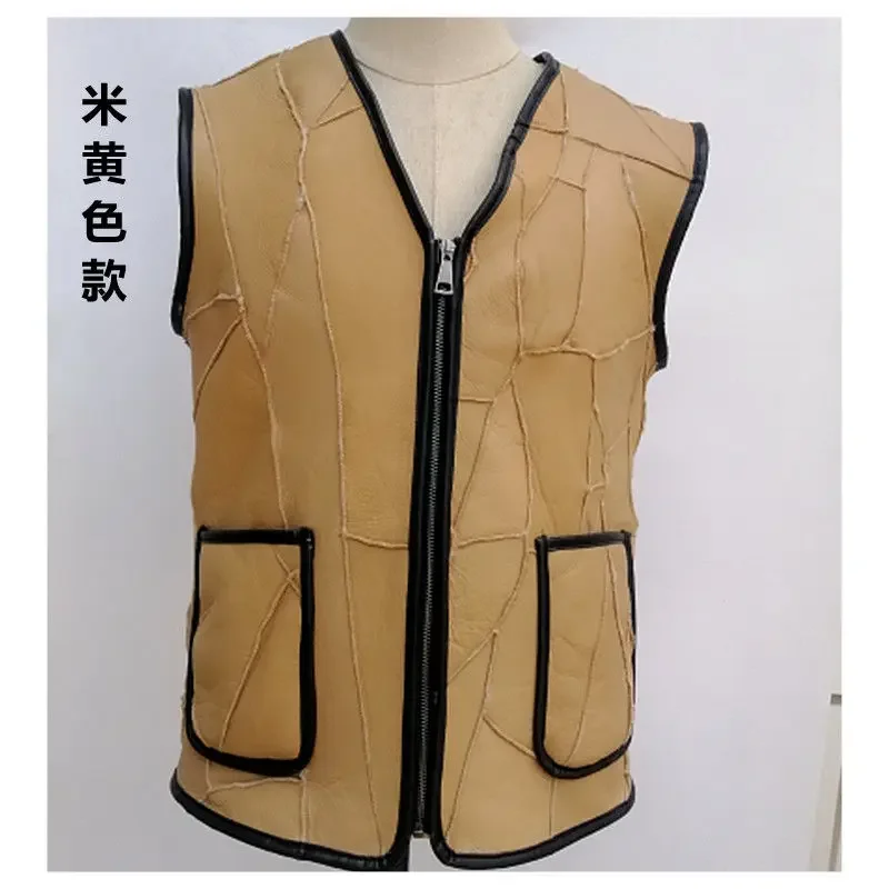 Winter Sheepskin Fur Vest Sheep Shearling Vest Thickened Warm Leather and Wool Vest Same Style for Men and Women