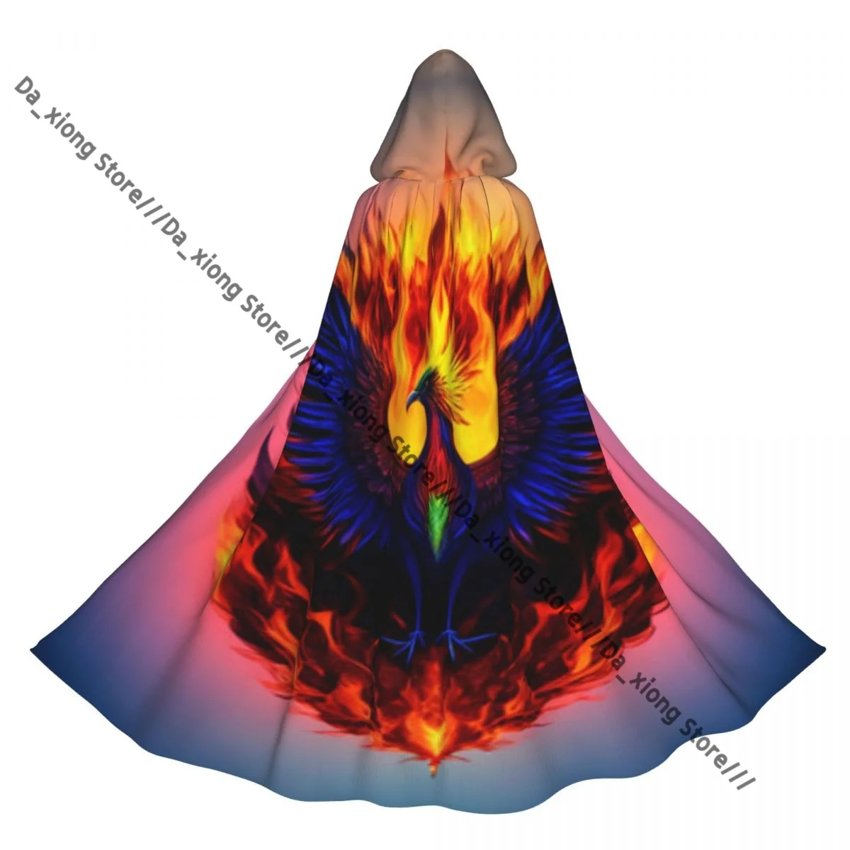 

Medieval Halloween Cosplay Cloak Hooded Coat Phoenix Bird On Fire Cape Coat Long Trench Costume Wizard Cloak