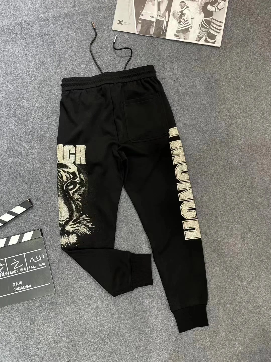 Fashion Trend Heavy Rhinestone Round Neck Sweatshirt 2025 Spring New Light Luxury Loose Casual Pullover Sweatshirt Set for Men