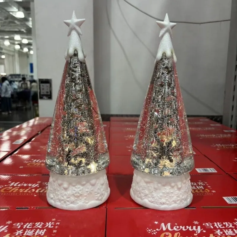 Snowflake luminous Christmas tree atmosphere ornament two-piece set conical light and shadow romantic rotating candlestick