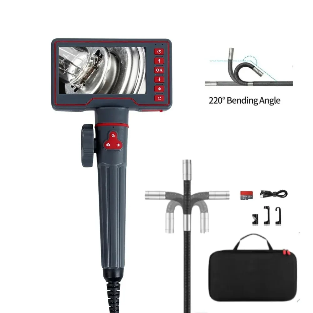 3.9/6/8mm Articulating Borescope 2 Way 180 Degree Steering Industrial Endoscope 5" Screen Waterproof Video Camera For Car Sewer