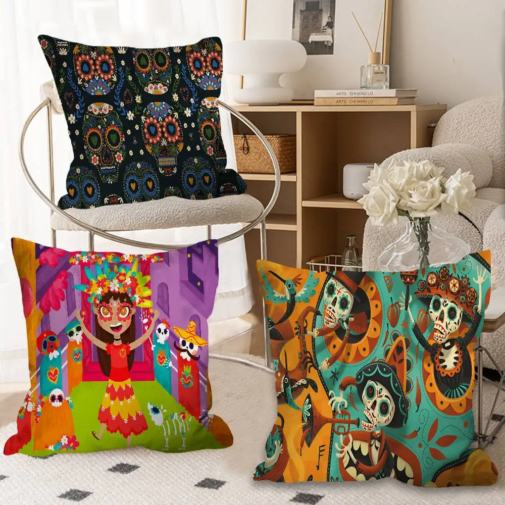 Cartoon Mexico Day of The Dead Pillowcase toon Gift Cushion Cover Bedroom Home Sofa Chair Seat Decor pillow case