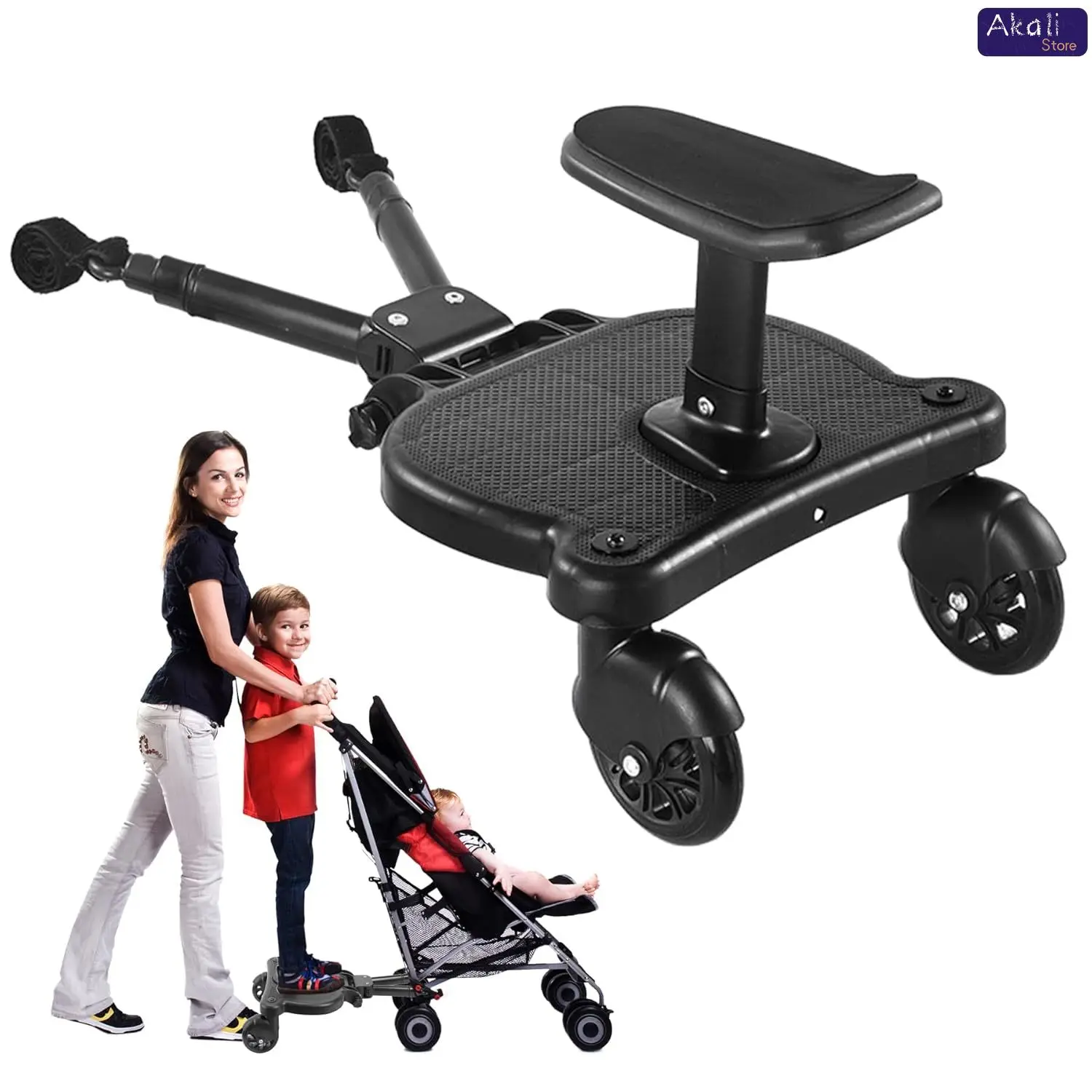 2 in 1 Universal Strollers Step Board Adapter with Seat Second Child Jogger Twins Scooter Baby Pram Hitchhiker Bumper