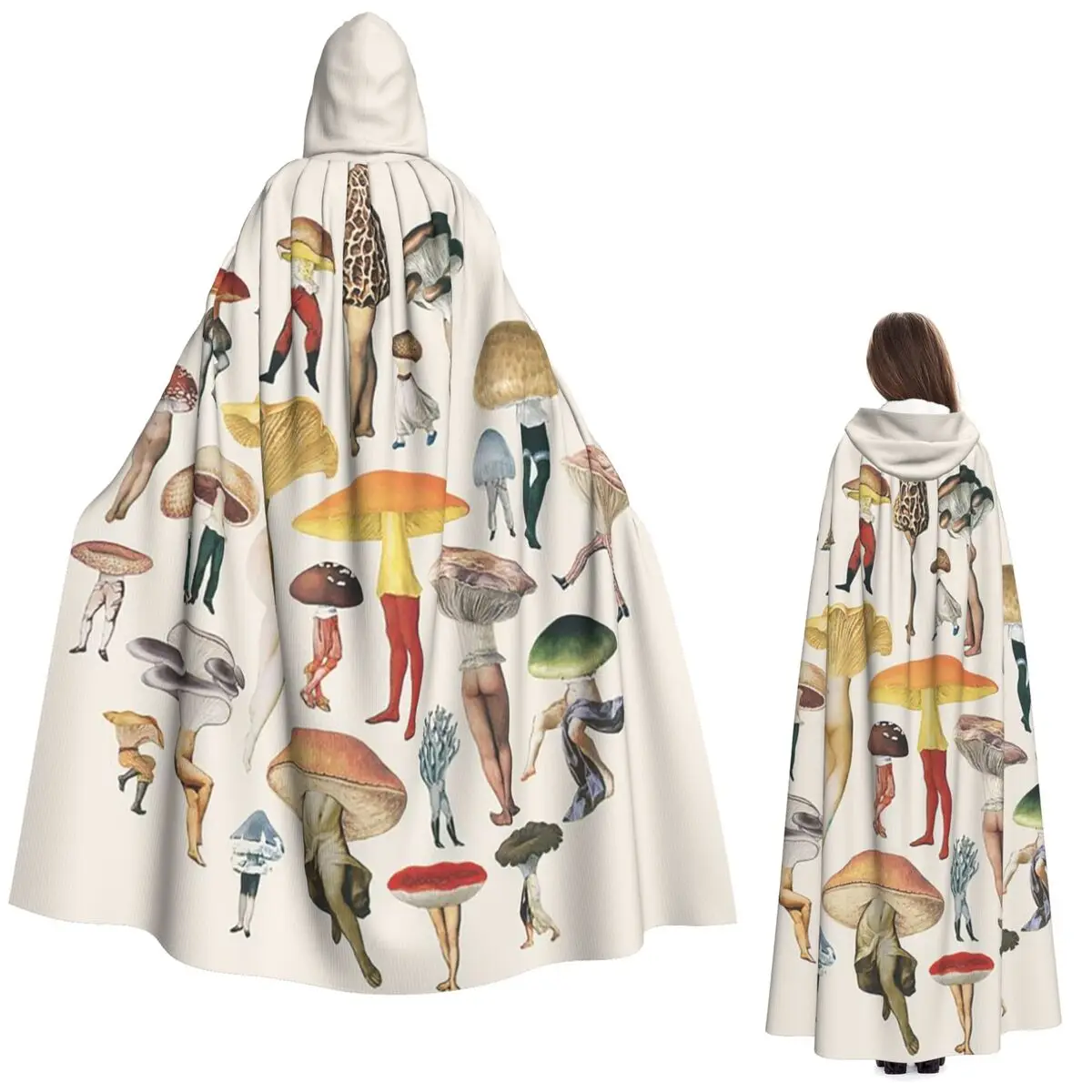 

Ladies With Mushroom Hats Long Hooded Cloak Witch Medieval Costume Cosplay Cape HalloweenCoat Adult Unisex