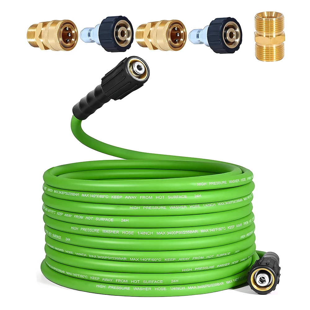 

Super Flexible Pressure Washer Hose 3600 PSI Kink Resistant Power Washer Hose CarWash Extension Hose 3/8" Quick Connect Adapter