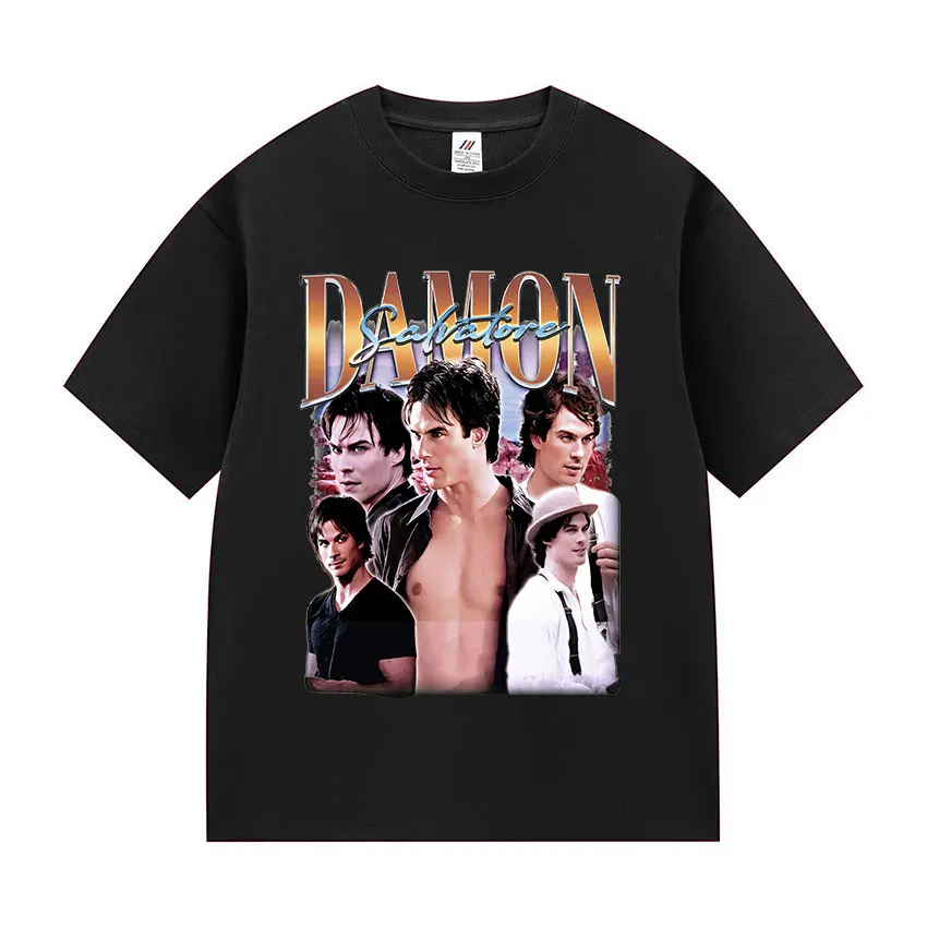 

90s Retro Damon Salvatore Graphic T Shirt Unisex Harajuku Fashion Cotton Short Sleeve T-shirts Y2k Men's Gothic Clothing T-Shirt