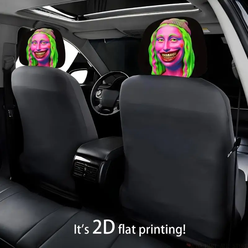J0MA Car Headrest Cover Set 2 Pack with Multicolor Novelty Print, Slip-On Polyester Vehicle Headrest Cover for Front Row Cabin