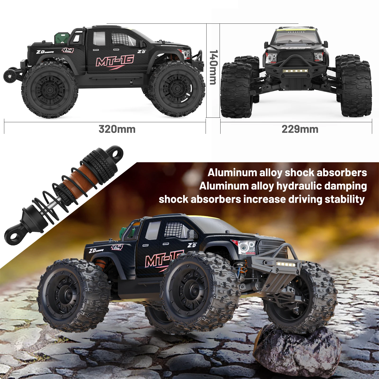 MT-16 RTR Brushless RC Car All Terrain Truck Electric Off-Road Monster Trucks 4WD RC Car Waterproof Truck with 3S Lipo Battery