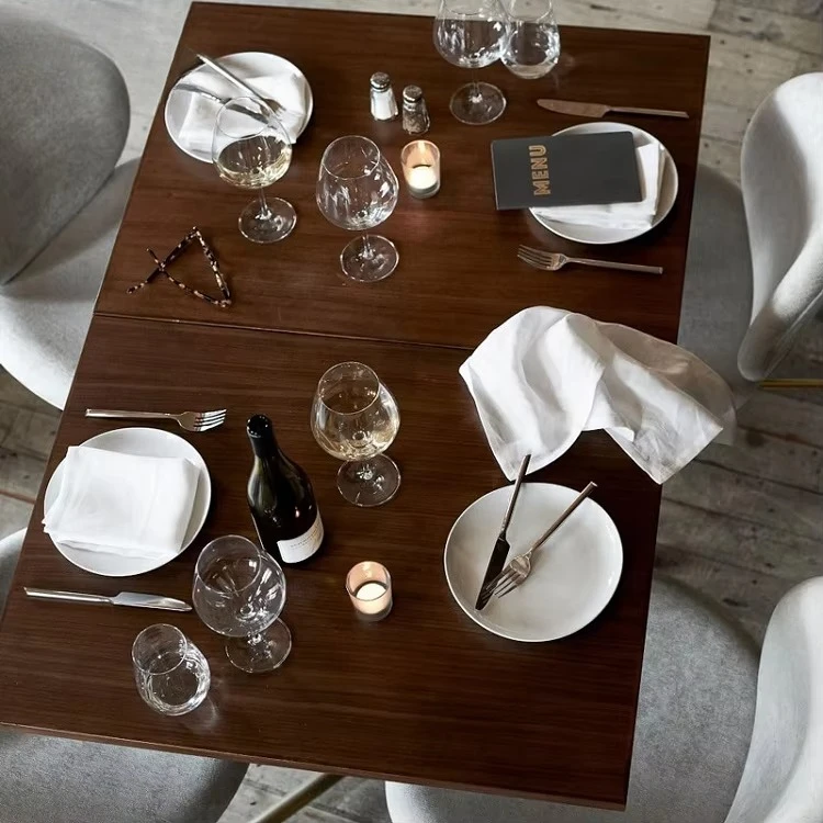 Walnut square Dining Table Coffee Shop Dedicated Metal Frame Wood Top Restaurant Table