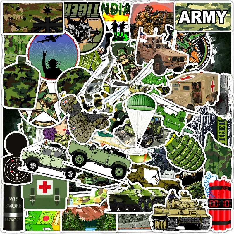 10/25/50 stuks Graffiti Militaire Leger Tank Stickers voor Bagage Waterfles Telefoon Laptop Gitaar Plakboek Skateboard Helm Auto