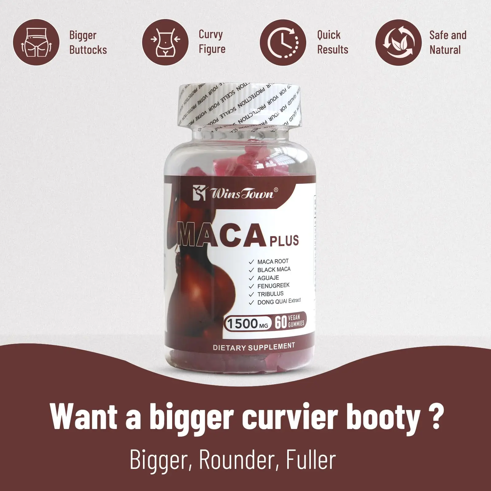 

Black Maca Plus Gummies 1500mg - Buttocks Enhancer for Plump & Big Booty,Lifts Buttocks,Improves Appearance | 60 Count