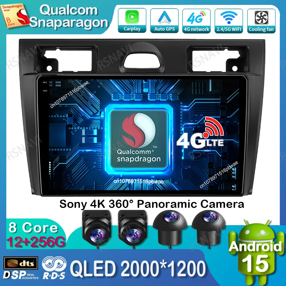 

Android 15 Car Radio For Ford Fiesta Mk VI 5 Mk5 2002 - 2008 Wireless Carplay Auto Viedo Player Navigation BT Qualcomm DVD QLED