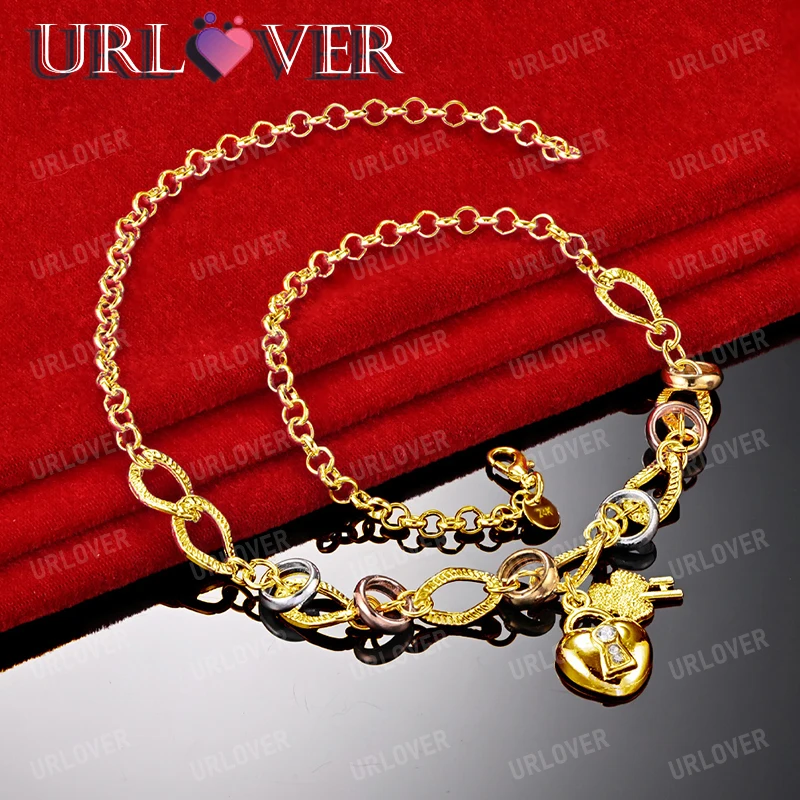 

URLOVER 18K Gold Necklace For Woman Key Lock Pendant Chain Necklaces Lady Fashion Party Wedding Jewelry Cute Birthday Gift