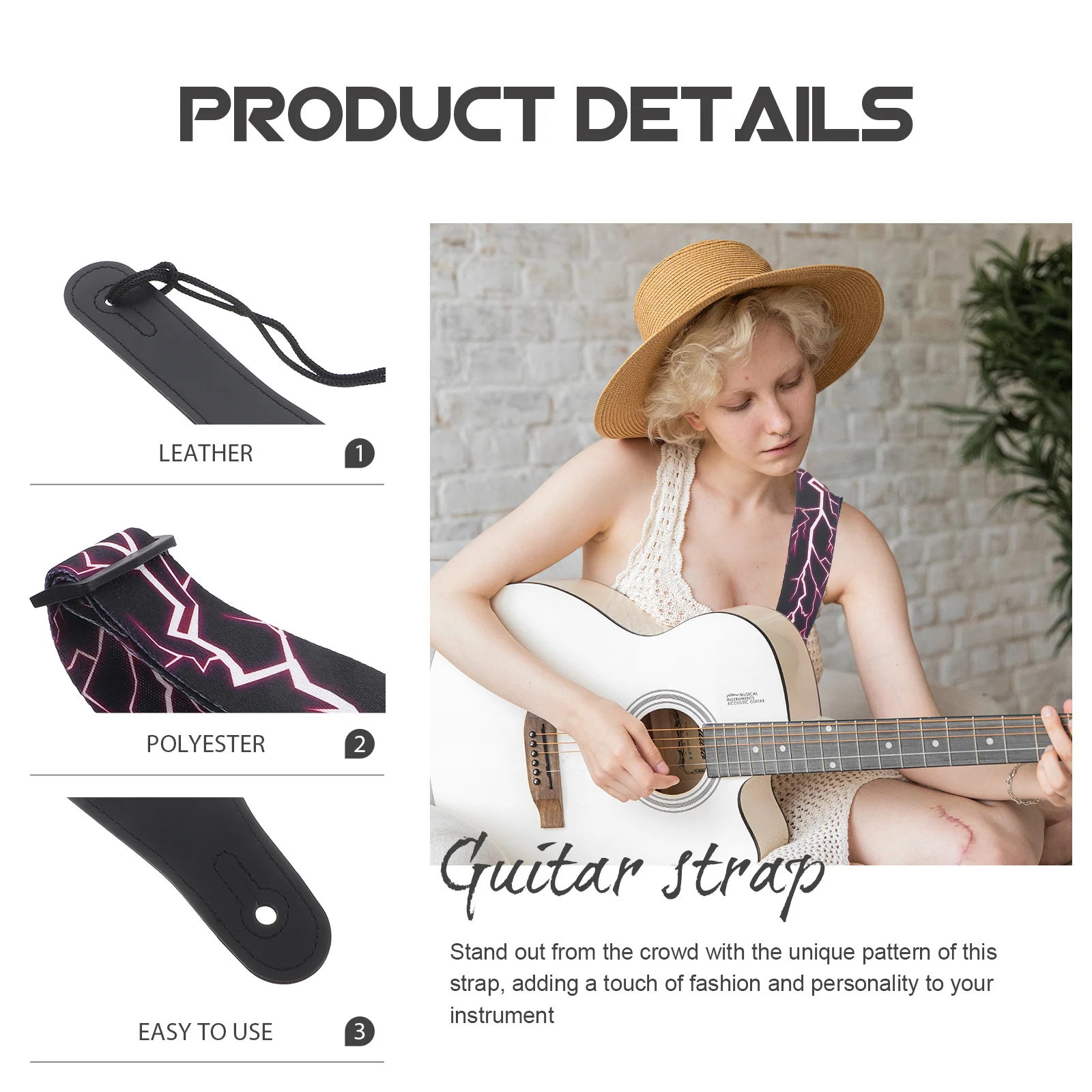 

Guitar Shoulder Belt 107-168Cm Length 5Cm Width Heavy Duty Adjustable Strap for Electric Acoustic Bass Polyester Blend