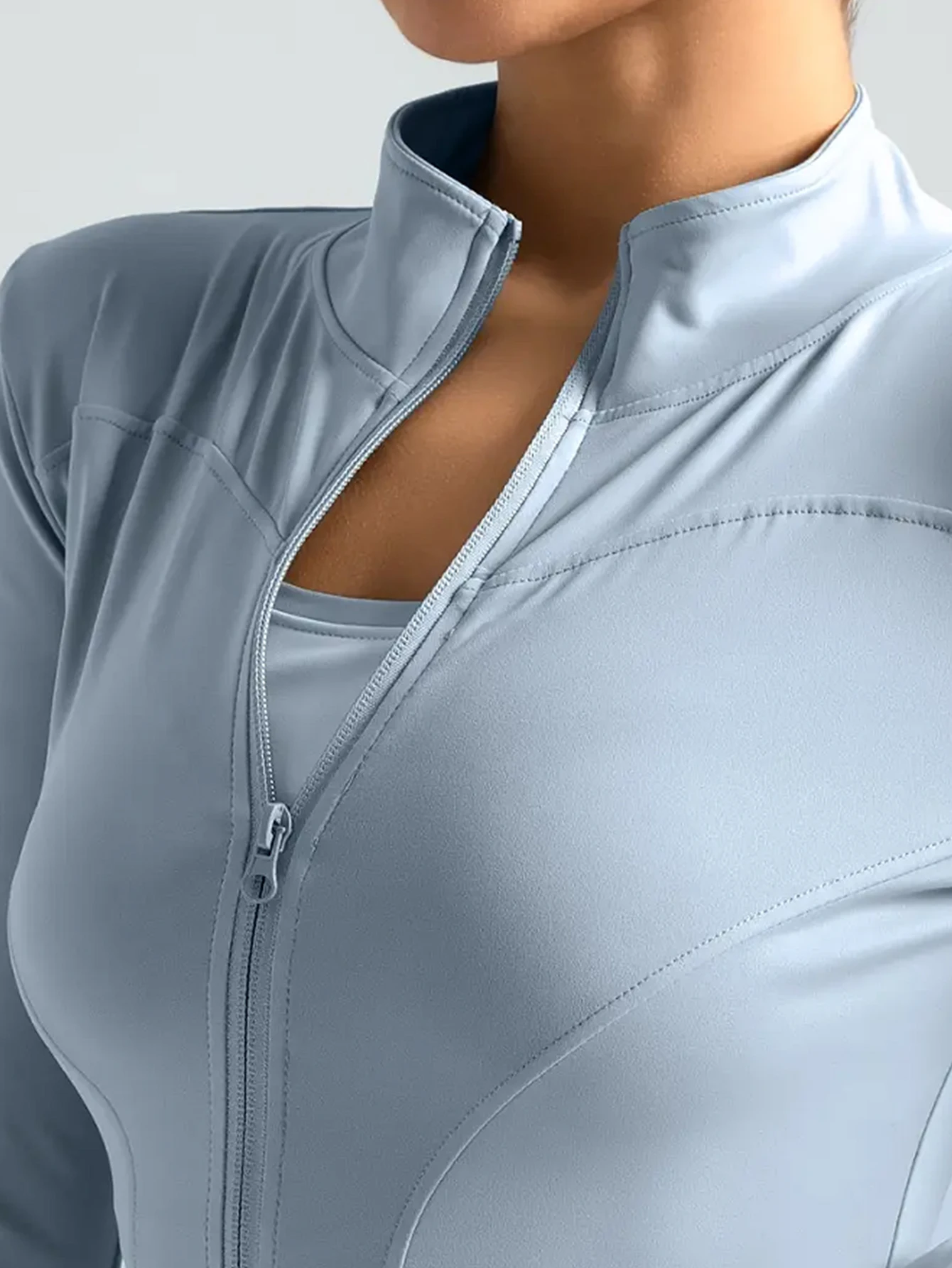 ملابس اللياقة البدنية بأكمام طويلة للسيدات على الإنترنت المشاهير التخسيس الوقوف طوق سترة رياضية ملابس التدريب التخسيس الجري #5