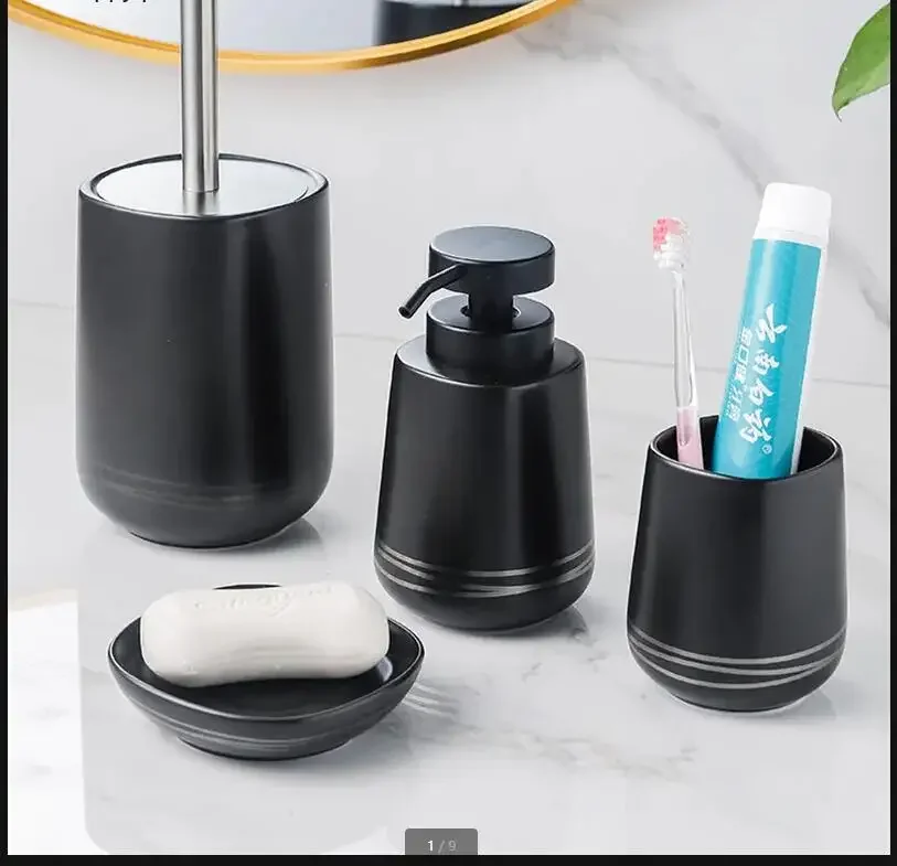 

Керамический набор для ванной комнаты, набор для мытья ванной комнаты, набор из 4 предметов, чашка для рта, бутылка для лосьона, дозатор мыла, мыльница, туалетная щетка, домашние туалетные принадлежности