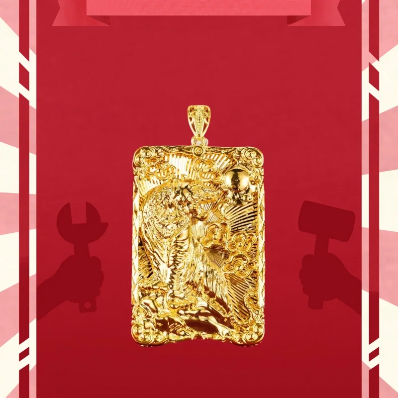 

Gift Tiger Zodiac Tag Domineering Gold AU999 Men's National Trend Great Sage Guan Yu 24k Gold Mazu Necklace Pendant