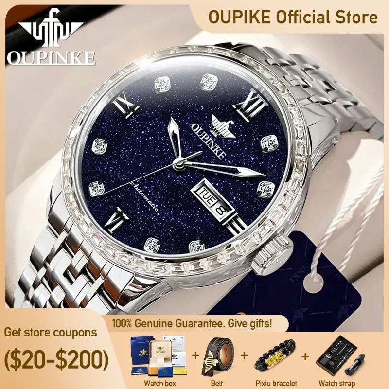 

OUPINKE Men Watches Top Brand Luxury Automatic Wristwatch for Man Original Mechanical Starry Sky Dial Waterproof Tungsten Steel