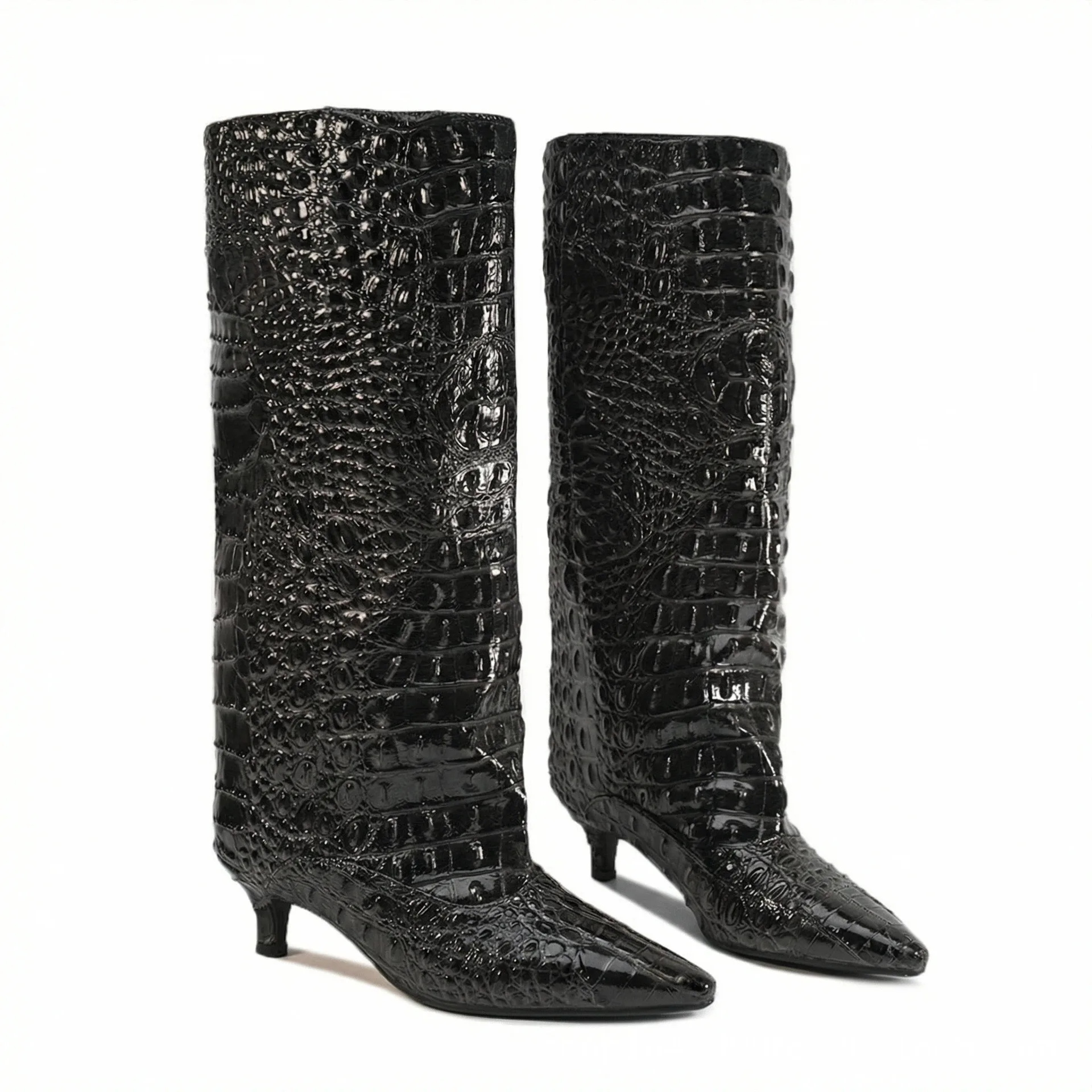 Ladies' Spring and Autumn New Cat Heel Wide Leg Knee Knee Boots Fashion Pointed Women's 35-45 Large Low Heel Middle Leg Boots image 6