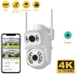 TAITAS-cámara de vigilancia CCTV para exteriores, videocámara de seguridad IP de 8MP, WiFi, PTZ, pantallas duales, seguimiento automático, visión nocturna, icsee