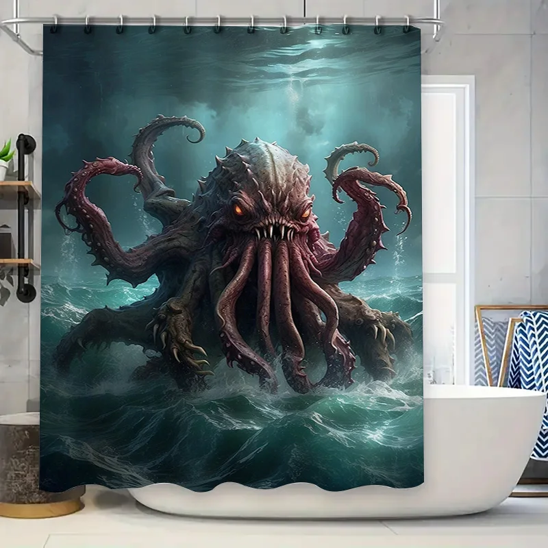 Unique Octopus Bath Mat Shower Curtain Waterproof Decorative Bathroom Accessories Dark Purple Cthulhu Tentacle Artistic Print Ho