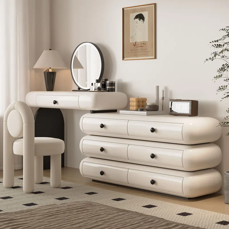 

European Decor Makeup Vanity Desk Wooden Drawer White Black Makeup Vanity Desk Mirror Corner Komody Master Bedroom Furniture