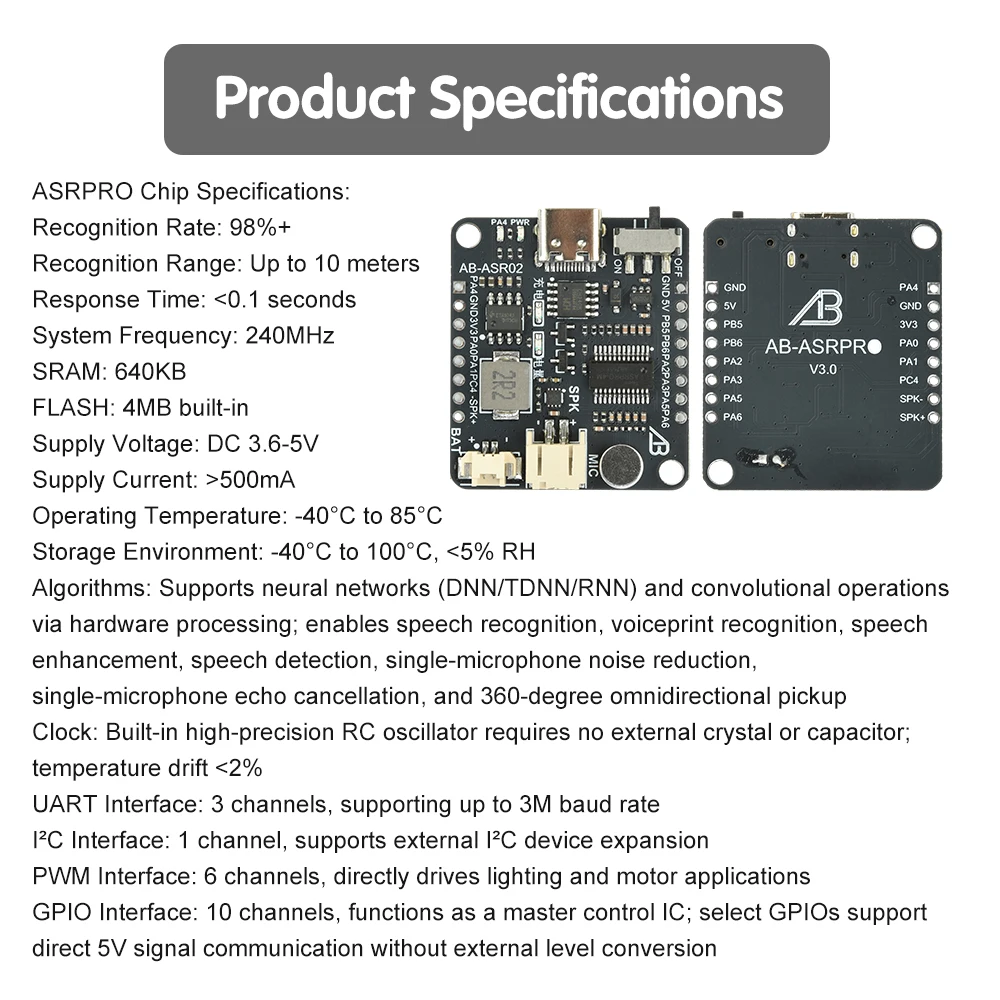 ASR pro 3.0 Sprachmodul Intelligentes Spracherkennungs-Entwicklungsboard Hohe Genauigkeit Offline-Steuerung Netzwerkprozessor – Detail 8