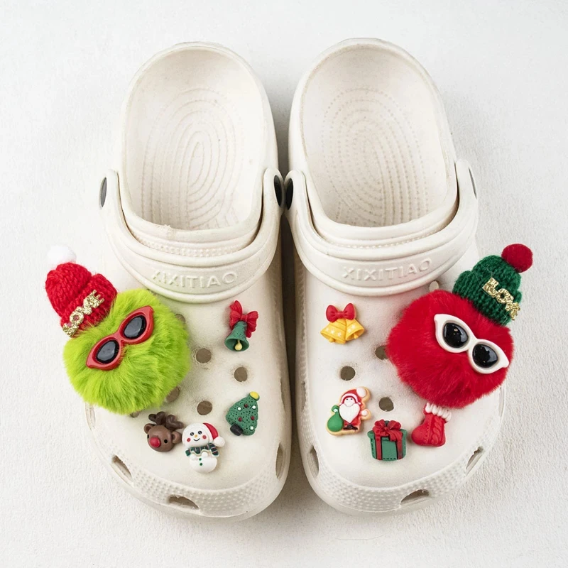 

New Hot Sale Christmas Shoe Decoration Charms Set with Removable DIY Cute Colorful Plush Elves Xmas Party Gifts Favors