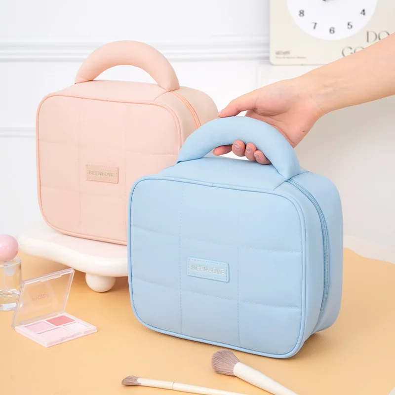 Soft Foam Women's Cosmetic Bag Handheld Makeup Wash Skincare Pouch Large Capaci Square Toiletries Storage Organizer