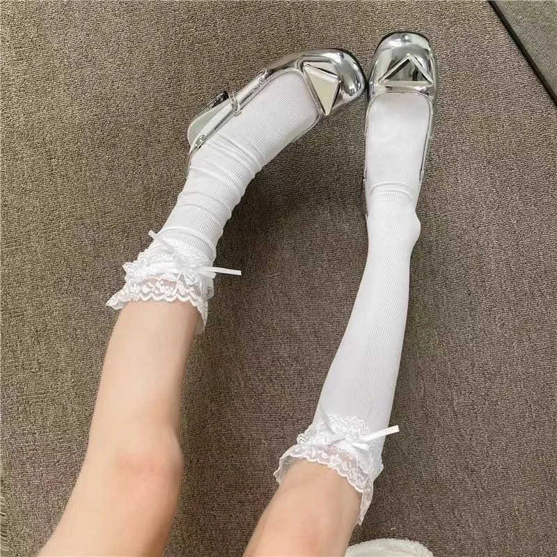 Women's Lace Lolita Japanese Pile Sock Lady Mid-tube Breathable Comfortable Beautiful Cute Kawaii Girl Style Nice Bow Calf Socks