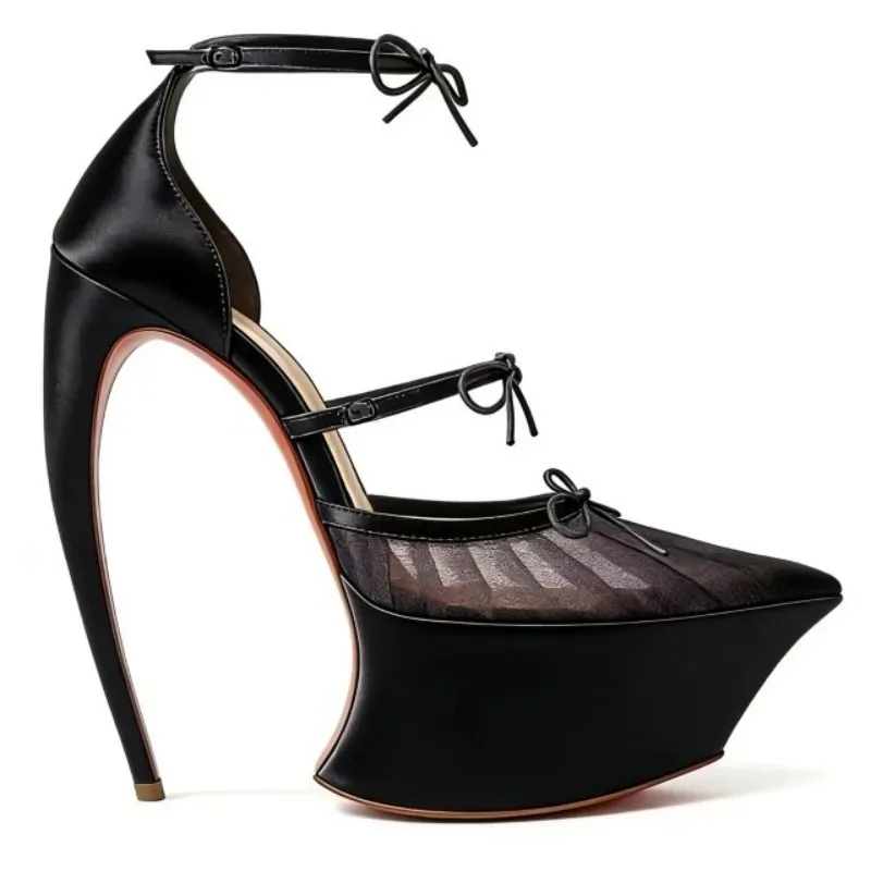 

2026 Women's Stiletto High HeelsThick Bottom Headband BuckleSilk Bow BanquetSandals European AndAmerican Nightclub Fashion Shoes