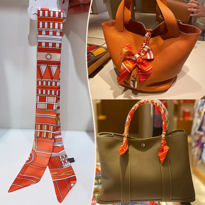 New 2025 simulated silk wrapped bag strap bag handle silk scarf tied bag ribbon decorative small streamer, image 10
